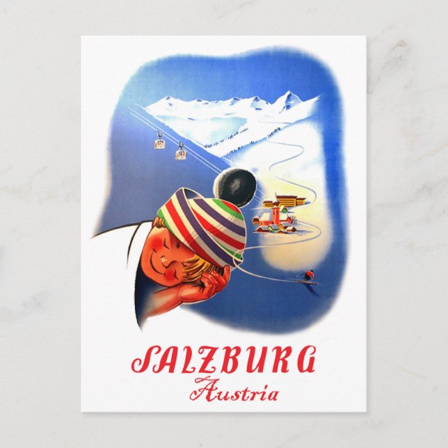 Salzburg, Austria. Boy is dreaming of skiing Postcard (Front)