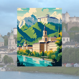 Salzburg, Austria Illustration Postcard