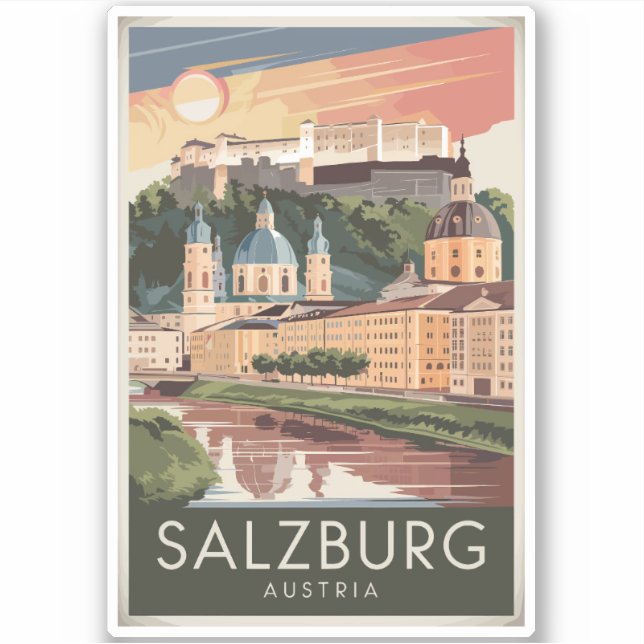 Salzburg Austria Illustration Travel Art Vintage (Front)