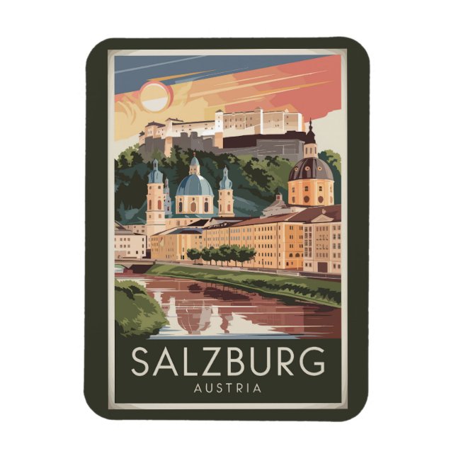 Salzburg Austria Illustration Travel Art Vintage Magnet (Vertical)