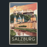 Salzburg Austria Illustration Travel Art Vintage Poster<br><div class="desc">Salzburg retro vector travel design. Salzburg is an Austrian city on the border of Germany, with views of the Eastern Alps. The city is divided by the Salzach River, with mediaeval and baroque buildings of the pedestrian Altstadt (Old City) on its left bank, facing the 19th-century Neustadt (New City) on...</div>
