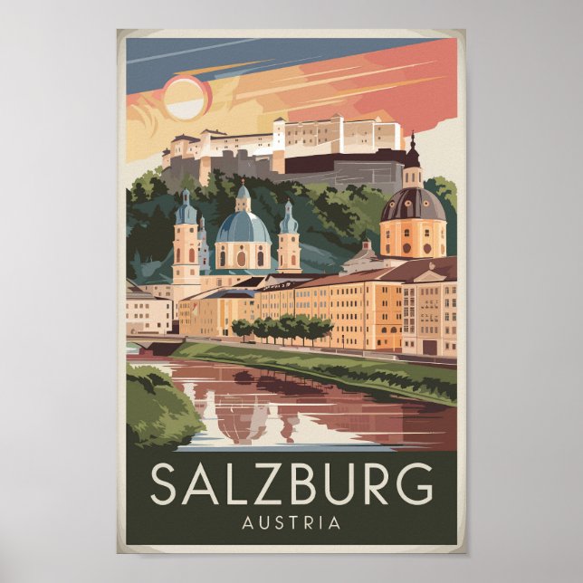 Salzburg Austria Illustration Travel Art Vintage Poster (Front)