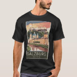 Salzburg Austria Illustration Travel Art Vintage T-Shirt<br><div class="desc">Salzburg retro vector travel design. Salzburg is an Austrian city on the border of Germany, with views of the Eastern Alps. The city is divided by the Salzach River, with mediaeval and baroque buildings of the pedestrian Altstadt (Old City) on its left bank, facing the 19th-century Neustadt (New City) on...</div>