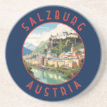 Salzburg Austria Retro Distressed Circle Coaster<br><div class="desc">Salzburg retro vector travel design. Salzburg is an Austrian city on the border of Germany, with views of the Eastern Alps. The city is divided by the Salzach River, with mediaeval and baroque buildings of the pedestrian Altstadt (Old City) on its left bank, facing the 19th-century Neustadt (New City) on...</div>