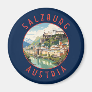Salzburg Austria Retro Distressed Circle Magnet