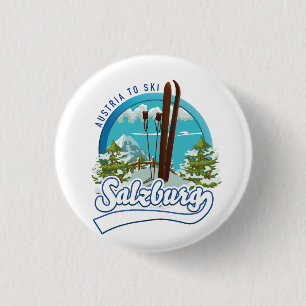 Salzburg austria to ski logo. 3 cm round badge