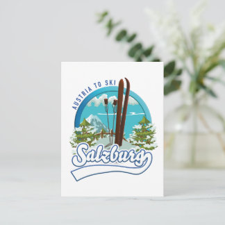 Salzburg austria to ski logo. postcard