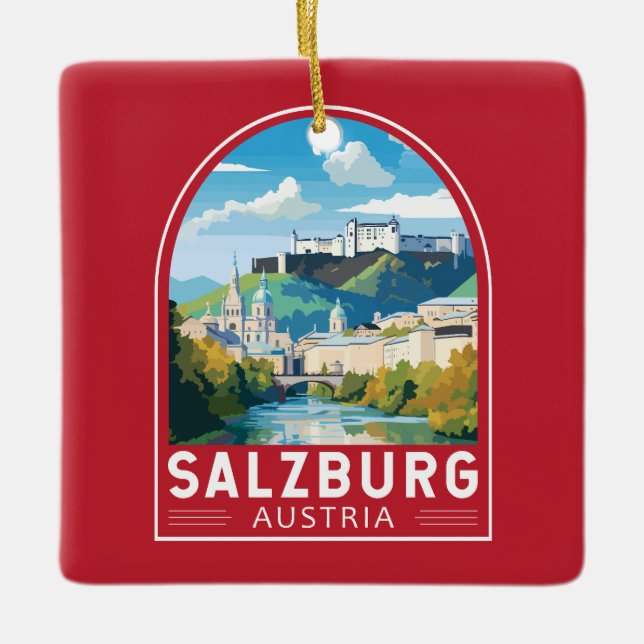 Salzburg Austria Travel Art Vintage Ceramic Ornament (Front)