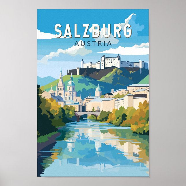 Salzburg Austria Travel Art Vintage Poster (Front)