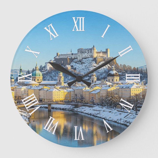 Salzburg Austria Travel Winter Large Clock (Front)