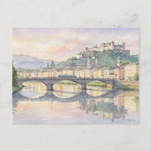 Salzburg Austria Watercolor Painting Postcard