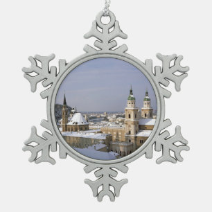Salzburg Cathedral Austria Holiday Card Poster Pho Snowflake Pewter Christmas Ornament
