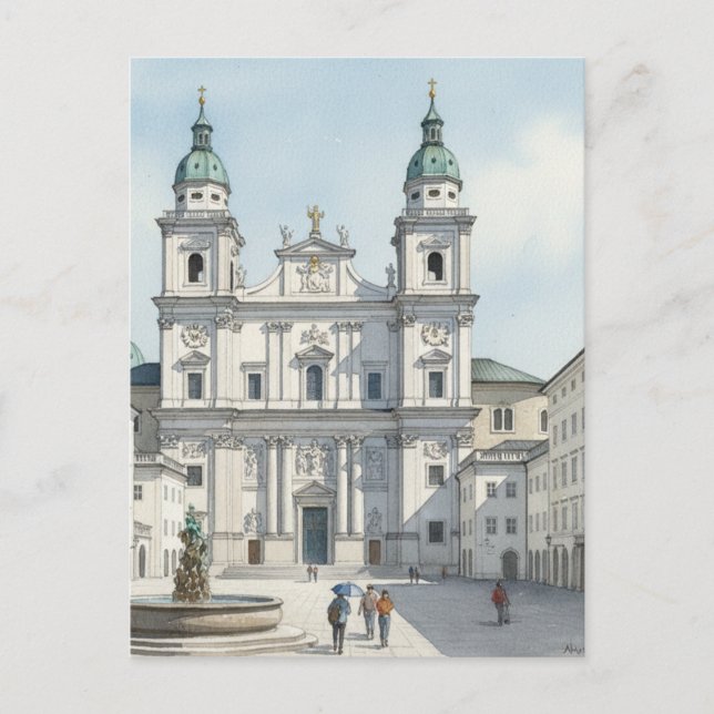 Salzburg Cathedral & Square Sketch Postcard (Front)