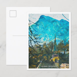 Salzburg Switzerland Oil Paint City Landscape Postcard