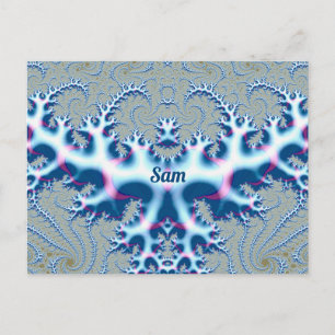 SAM ~ Icy White and Blue 3D Fractal Design ~ Postcard