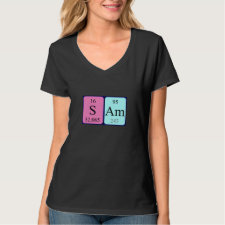 Shirt featuring the name Sam spelled out in symbols of the chemical elements