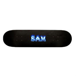 Sam skateboard blue fire and flames design.