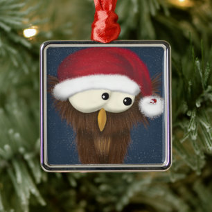 Sam The Cute and Festive Owl Painting Metal Tree Decoration