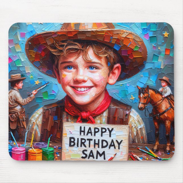 SAM ~ Zany Cowboy BIRTHDAY Gift ~  Mouse Mat (Front)