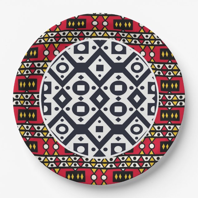 Samakaka Paper Plates (African, Angolan Pattern) (Front)