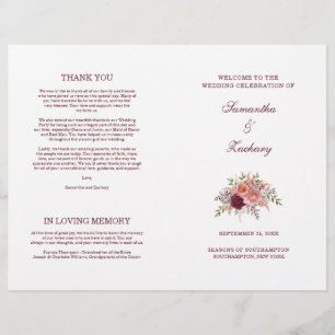 Samantha Elegant Burgundy Folded Wedding Program