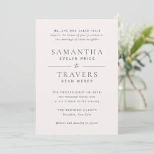 Samantha Forest Green Traditional Elegant Wedding Invitation