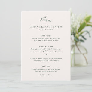 Samantha Forest Green Traditional Elegant Wedding Menu