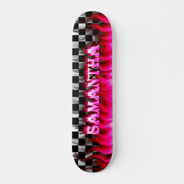 Samantha skateboard pink fire and flames design (Front)