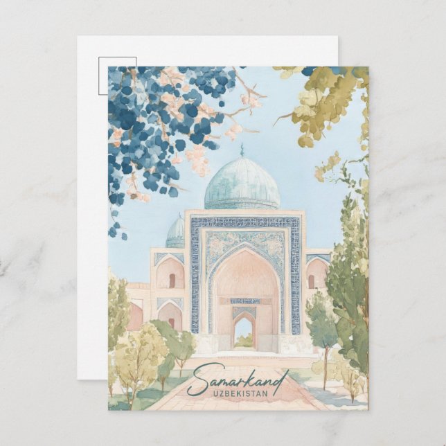 Samarkand Uzbekistan Gouache Illustration Travel Postcard (Front/Back)