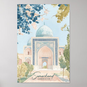 Samarkand Uzbekistan Gouache Illustration Travel Poster
