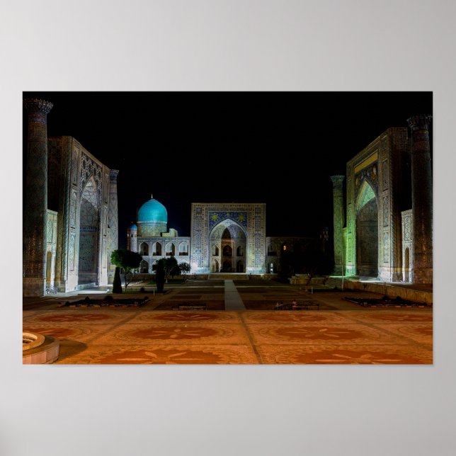 Samarkand, Uzbekistan - Registan square at night Poster (Front)