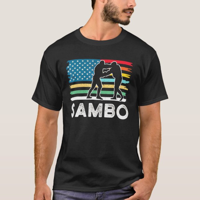 Sambo judo Wrestling Martial arts retro US Flag- w T-Shirt (Front)