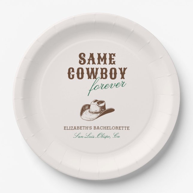 Same Cowboy Forever Bachelorette Weekend Paper Plate (Front)