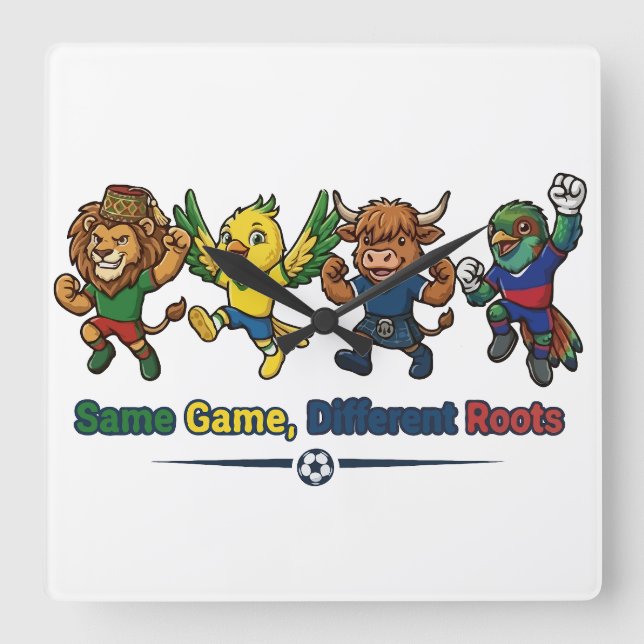 Same Game Different Roots Soccer Mascots World Square Wall Clock (Front)