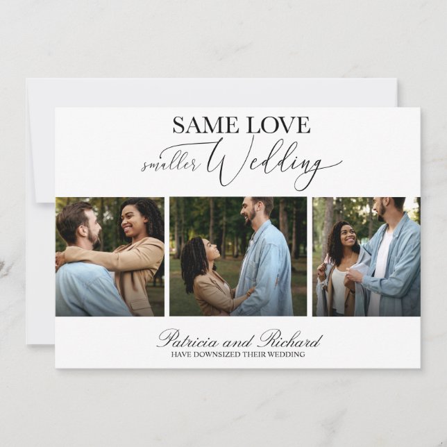Same Love Downsize Wedding 3 Photo Simple Elegant  Invitation (Front)