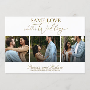 Same Love Downsize Wedding 3 Photo Simple Elegant  Invitation