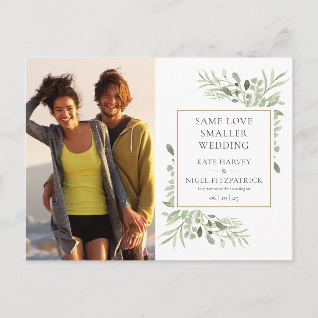 Same Love Downsized Micro Photo Wedding Announcement Postcard (Front)