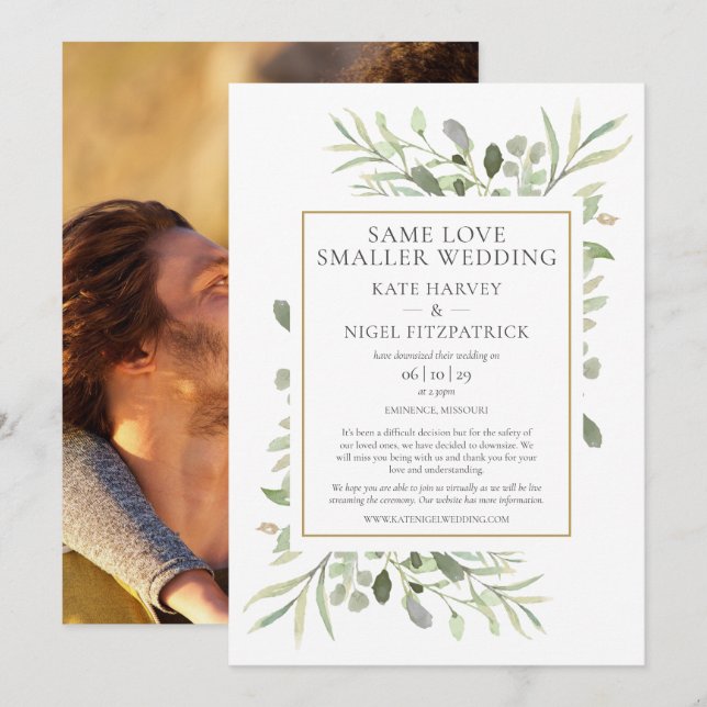 Same Love Micro Downsized Photo Wedding Invitation (Front/Back)