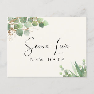 Same Love New Date Eucalyptus Cream Wedding Announcement Postcard