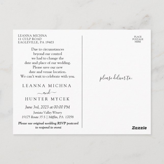 Same Love New Plan Wedding Change the Date Postcar Postcard (Back)