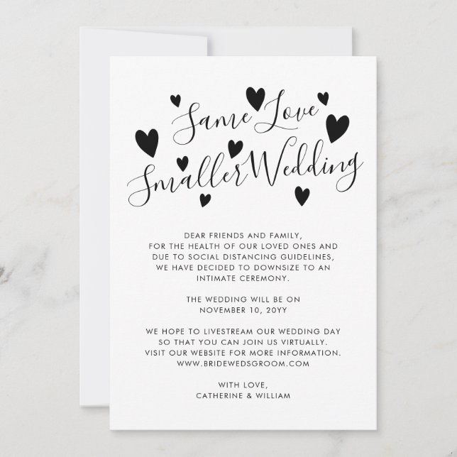 Same Love Smaller Wedding Downsize Change of Plans Announcement (Front)