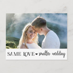 Same love smaller wedding downsized simple photo postcard
