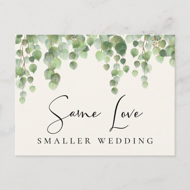 Same Love Smaller Wedding Eucalyptus Greenery Announcement Postcard (Front)