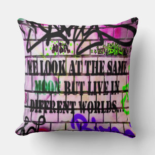 Same Moon Different Worlds Colourful Graffiti Cushion