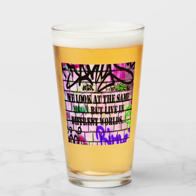 Same Moon Different Worlds Colourful Graffiti Glass (Front Filled)