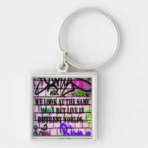 Same Moon Different Worlds Colourful Graffiti Key Ring