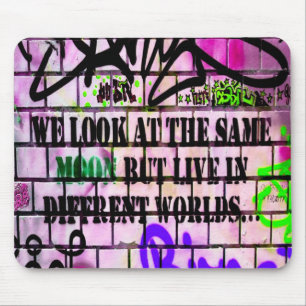 Same Moon Different Worlds Colourful Graffiti Mouse Mat