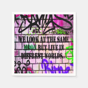 Same Moon Different Worlds Colourful Graffiti Napkin