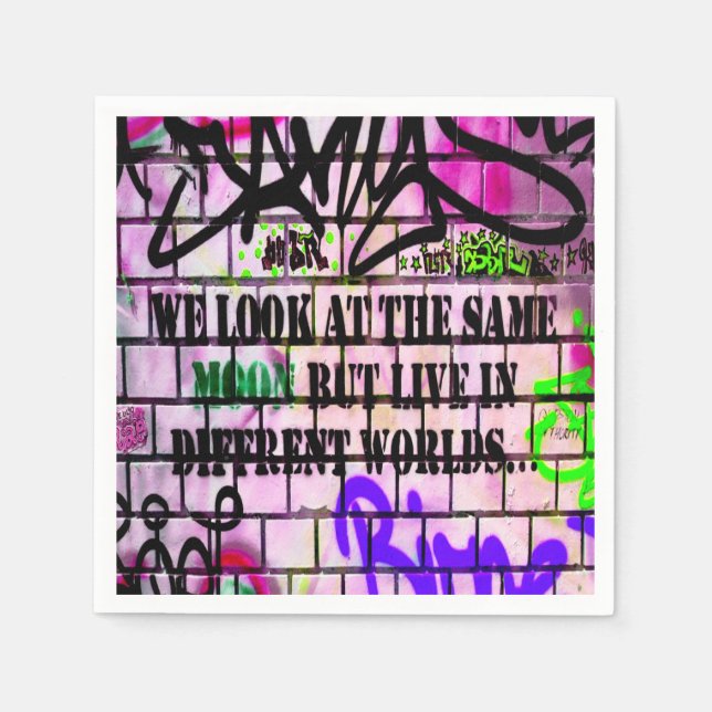Same Moon Different Worlds Colourful Graffiti Napkin (Front)