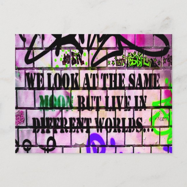 Same Moon Different Worlds Colourful Graffiti Postcard (Front)